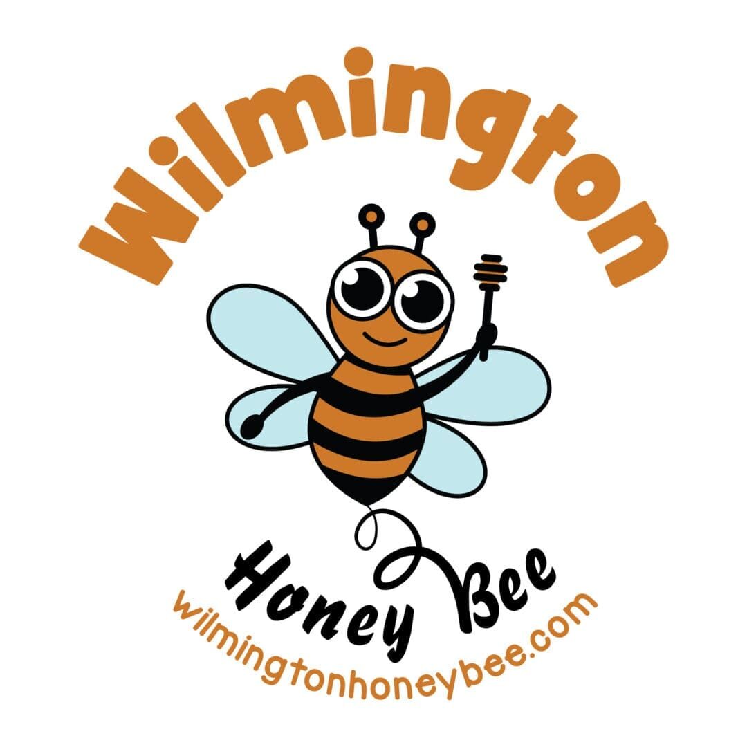 A cartoon of a bee with the words wilmington honey bee underneath it.